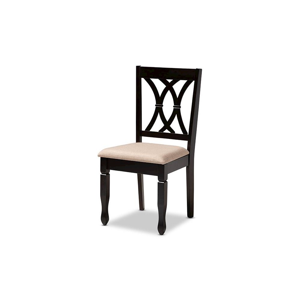 Sand Fabric Upholstered Espresso Brown Finished Wood Dining Chair Set of 4. Picture 2