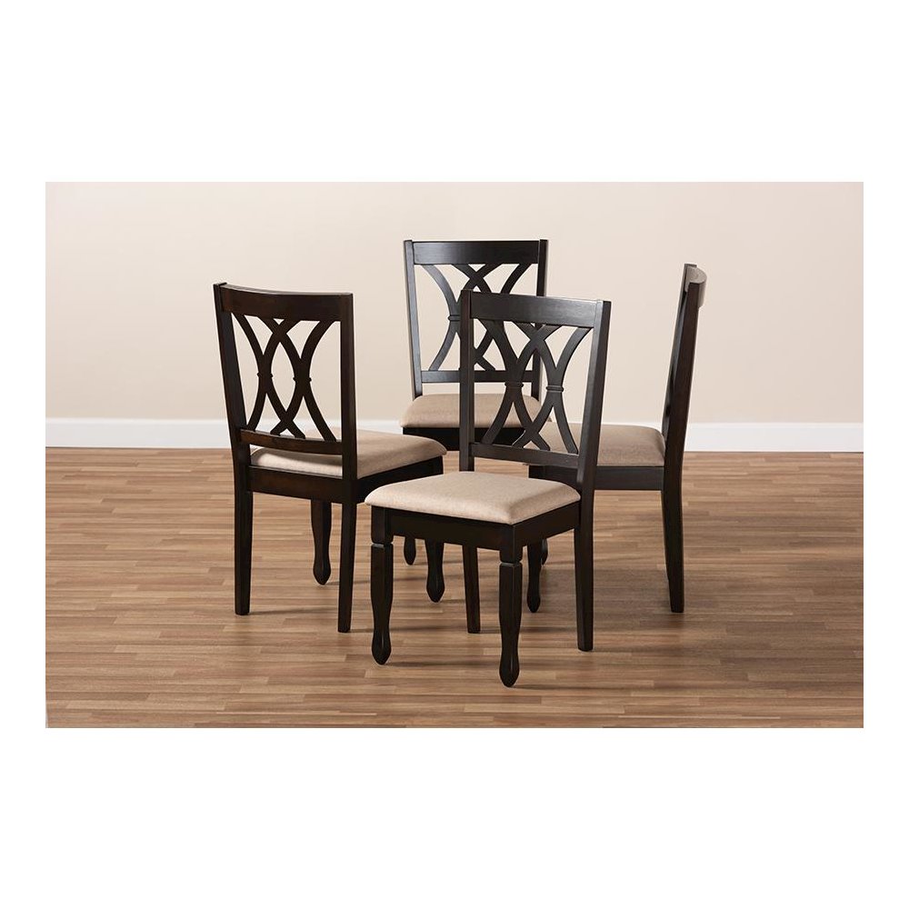 Sand Fabric Upholstered Espresso Brown Finished Wood Dining Chair Set of 4. Picture 6