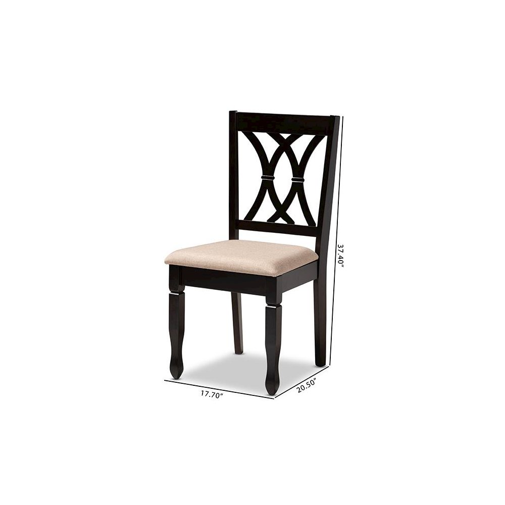 Sand Fabric Upholstered Espresso Brown Finished Wood Dining Chair Set of 4. Picture 7