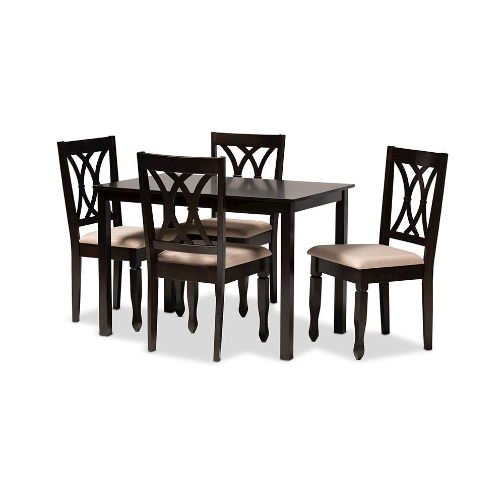 Sand Fabric Upholstered Espresso Brown Finished Wood 5-Piece Dining Set. Picture 1
