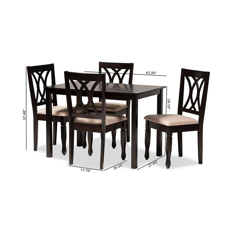 Sand Fabric Upholstered Espresso Brown Finished Wood 5-Piece Dining Set. Picture 5