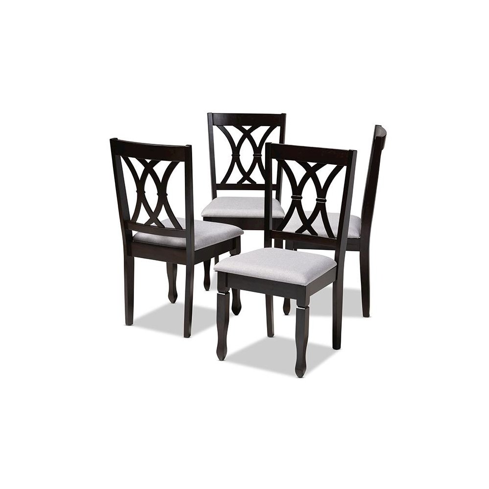 Gray Fabric Upholstered Espresso Brown Finished Wood Dining Chair Set of 4. Picture 1