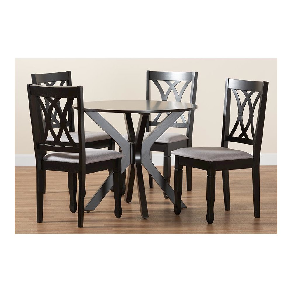 Maya Modern Grey Fabric and Espresso Brown Finished Wood 5-Piece Dining Set. Picture 9