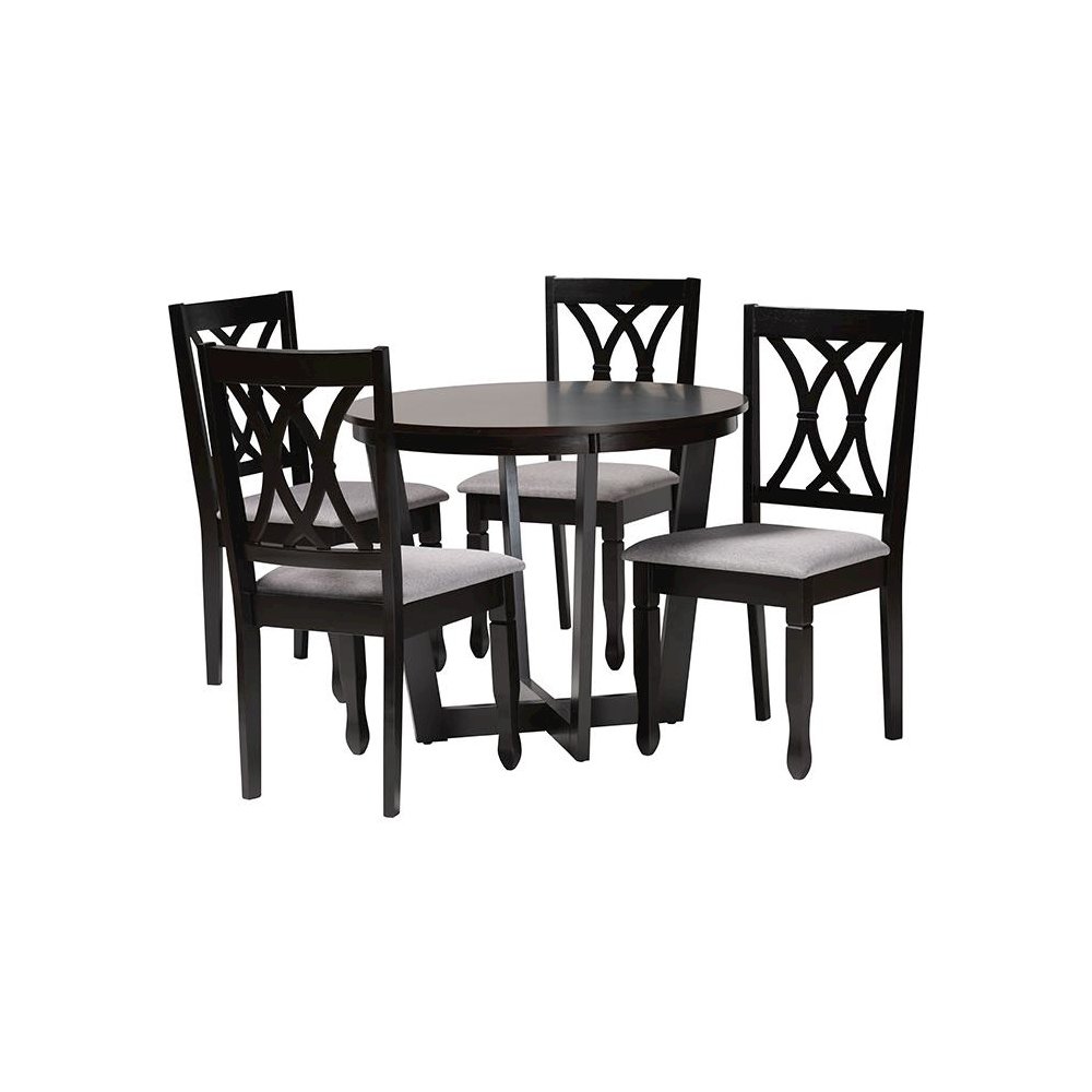 Aggie Modern Grey Fabric and Dark Brown Finished Wood 5-Piece Dining Set. Picture 1