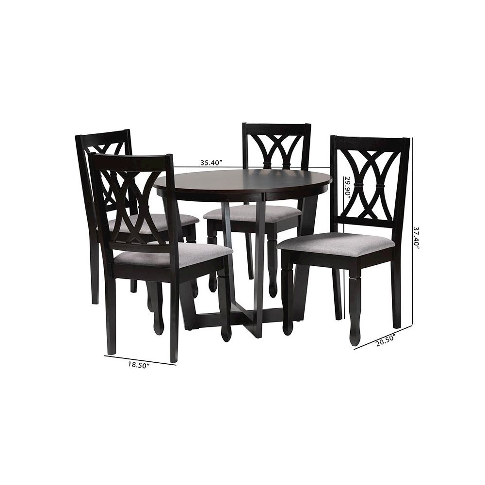 Aggie Modern Grey Fabric and Dark Brown Finished Wood 5-Piece Dining Set. Picture 10