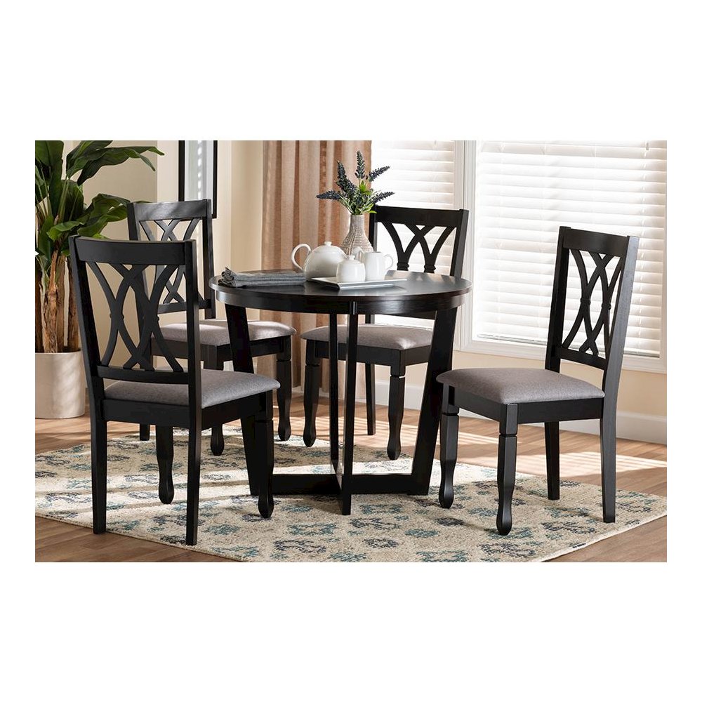 Aggie Modern Grey Fabric and Dark Brown Finished Wood 5-Piece Dining Set. Picture 8