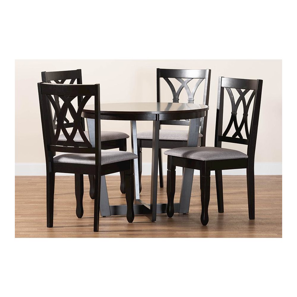 Aggie Modern Grey Fabric and Dark Brown Finished Wood 5-Piece Dining Set. Picture 9