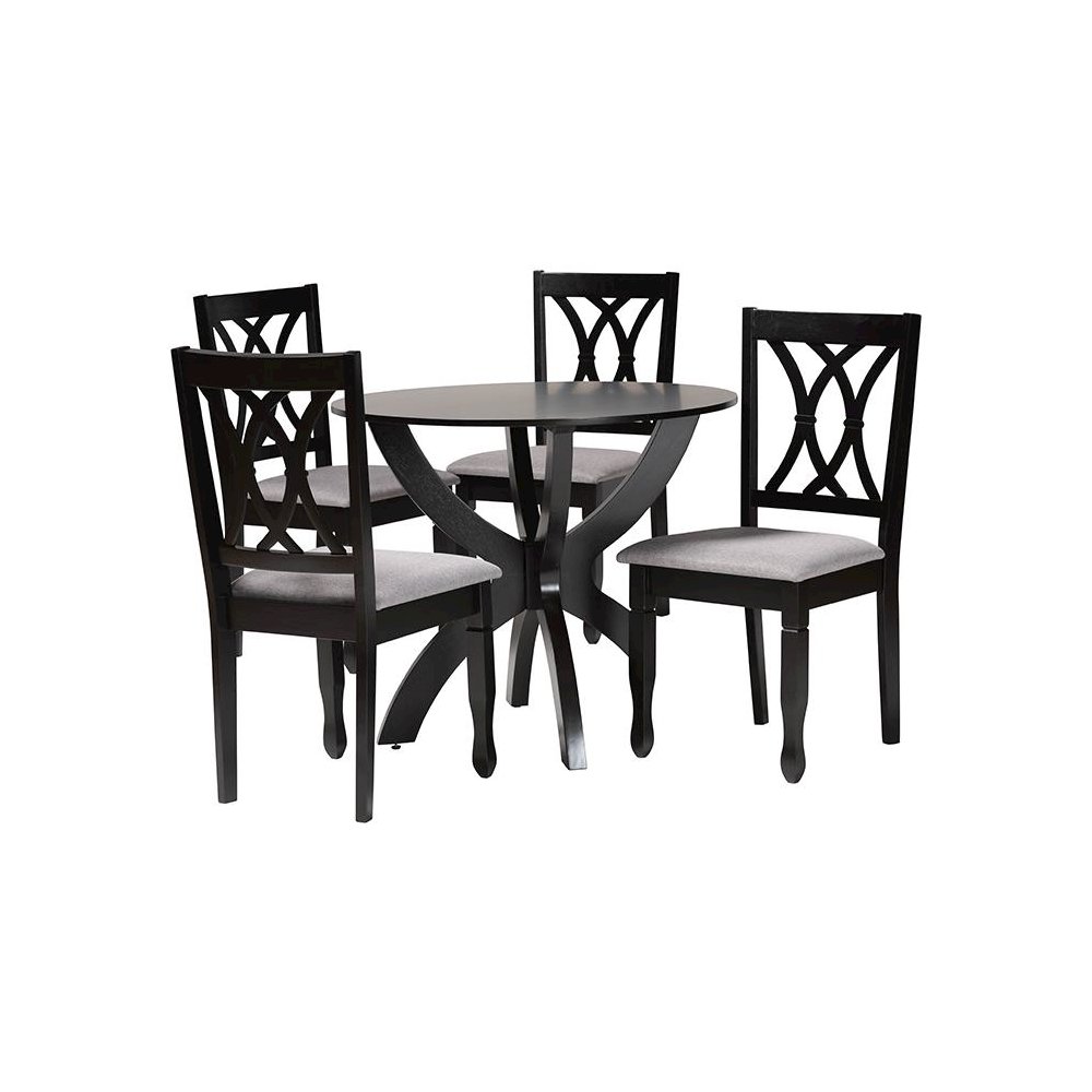 April Modern Grey Fabric and Dark Brown Finished Wood 5-Piece Dining Set. Picture 1