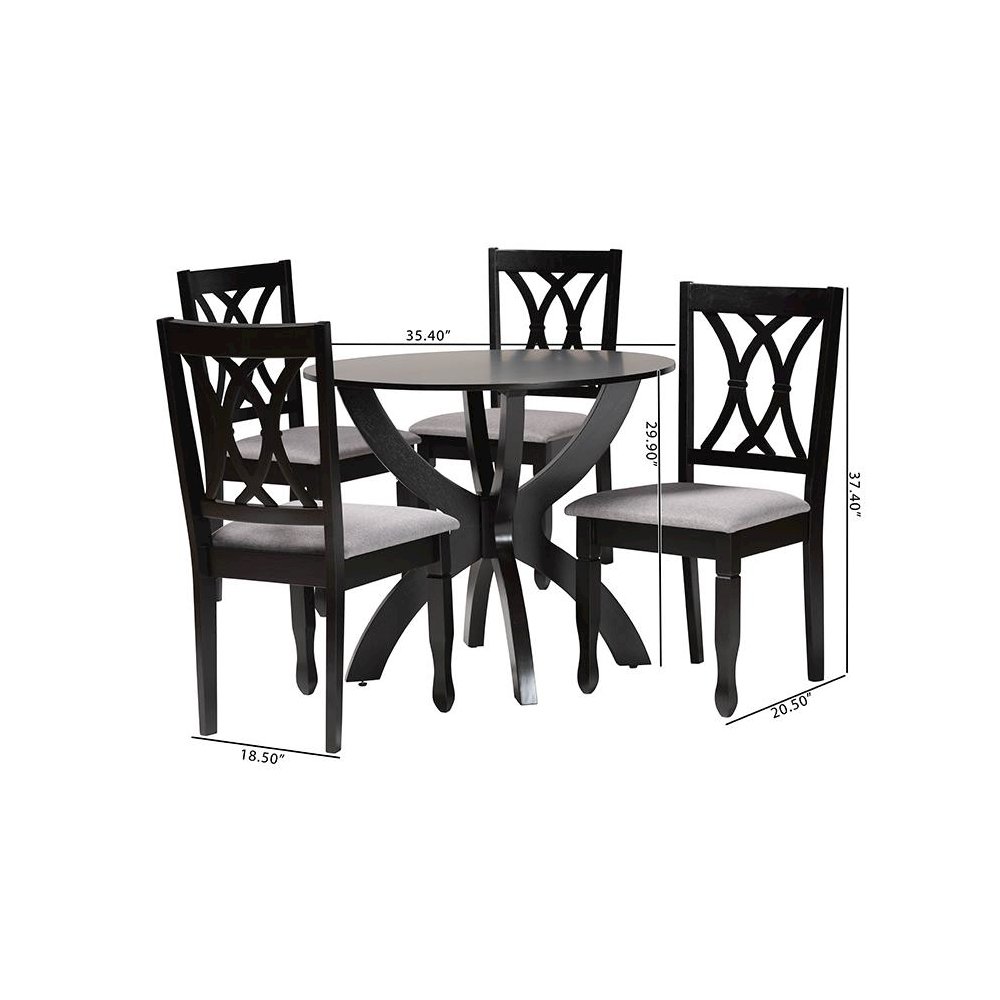 April Modern Grey Fabric and Dark Brown Finished Wood 5-Piece Dining Set. Picture 10