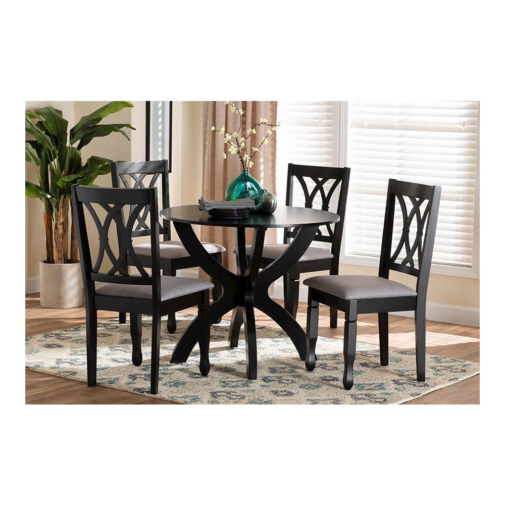 April Modern Grey Fabric and Dark Brown Finished Wood 5-Piece Dining Set. Picture 8