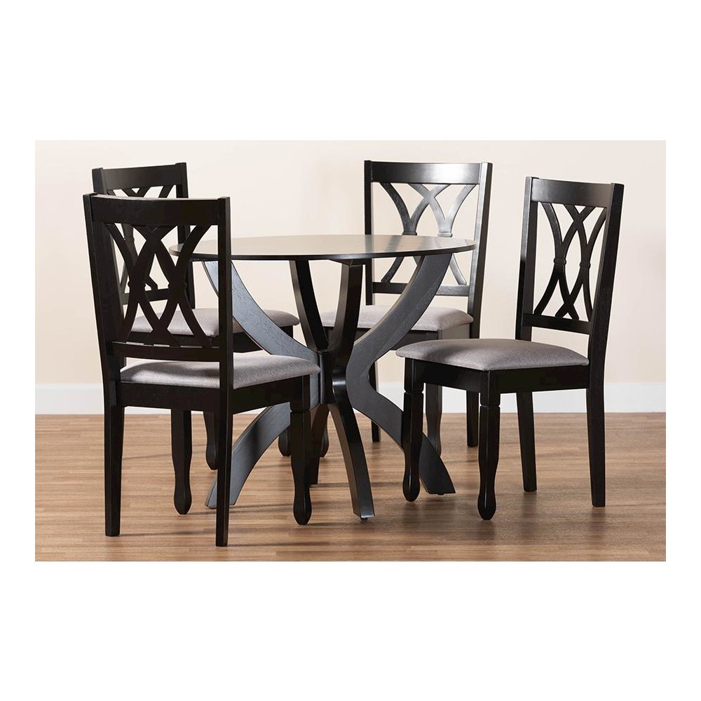 April Modern Grey Fabric and Dark Brown Finished Wood 5-Piece Dining Set. Picture 9