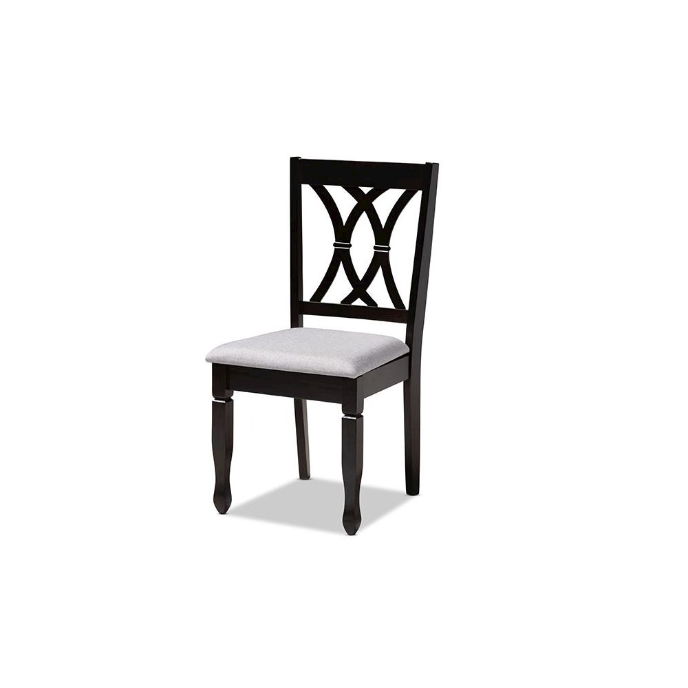 Gray Fabric Upholstered Espresso Brown Finished Wood Dining Chair Set of 4. Picture 2