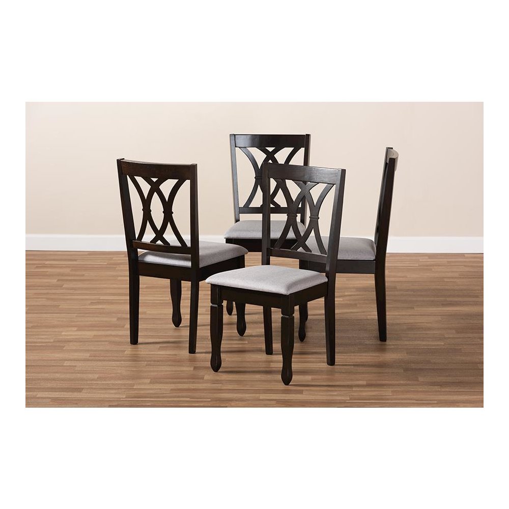 Gray Fabric Upholstered Espresso Brown Finished Wood Dining Chair Set of 4. Picture 6