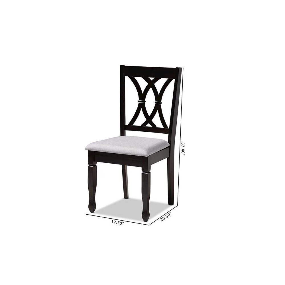 Gray Fabric Upholstered Espresso Brown Finished Wood Dining Chair Set of 4. Picture 7
