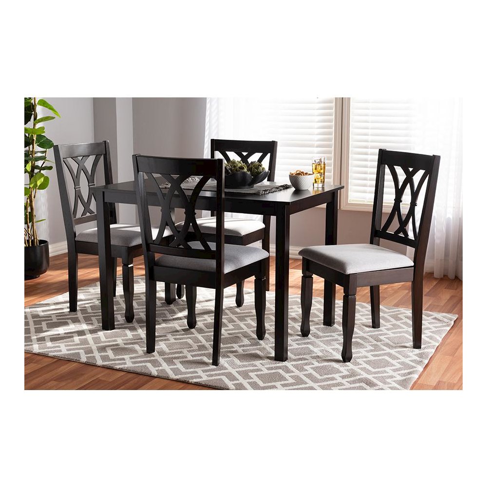 Gray Fabric Upholstered Espresso Brown Finished Wood 5-Piece Dining Set. Picture 3