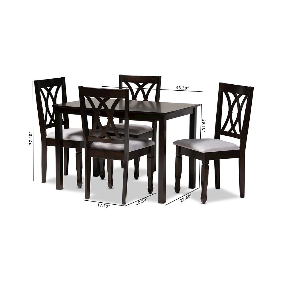 Gray Fabric Upholstered Espresso Brown Finished Wood 5-Piece Dining Set. Picture 5