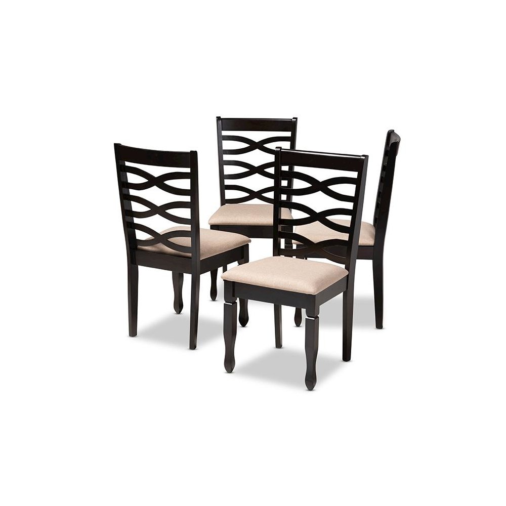 Sand Fabric Upholstered Espresso Brown Finished Wood Dining Chair Set of 4. Picture 1