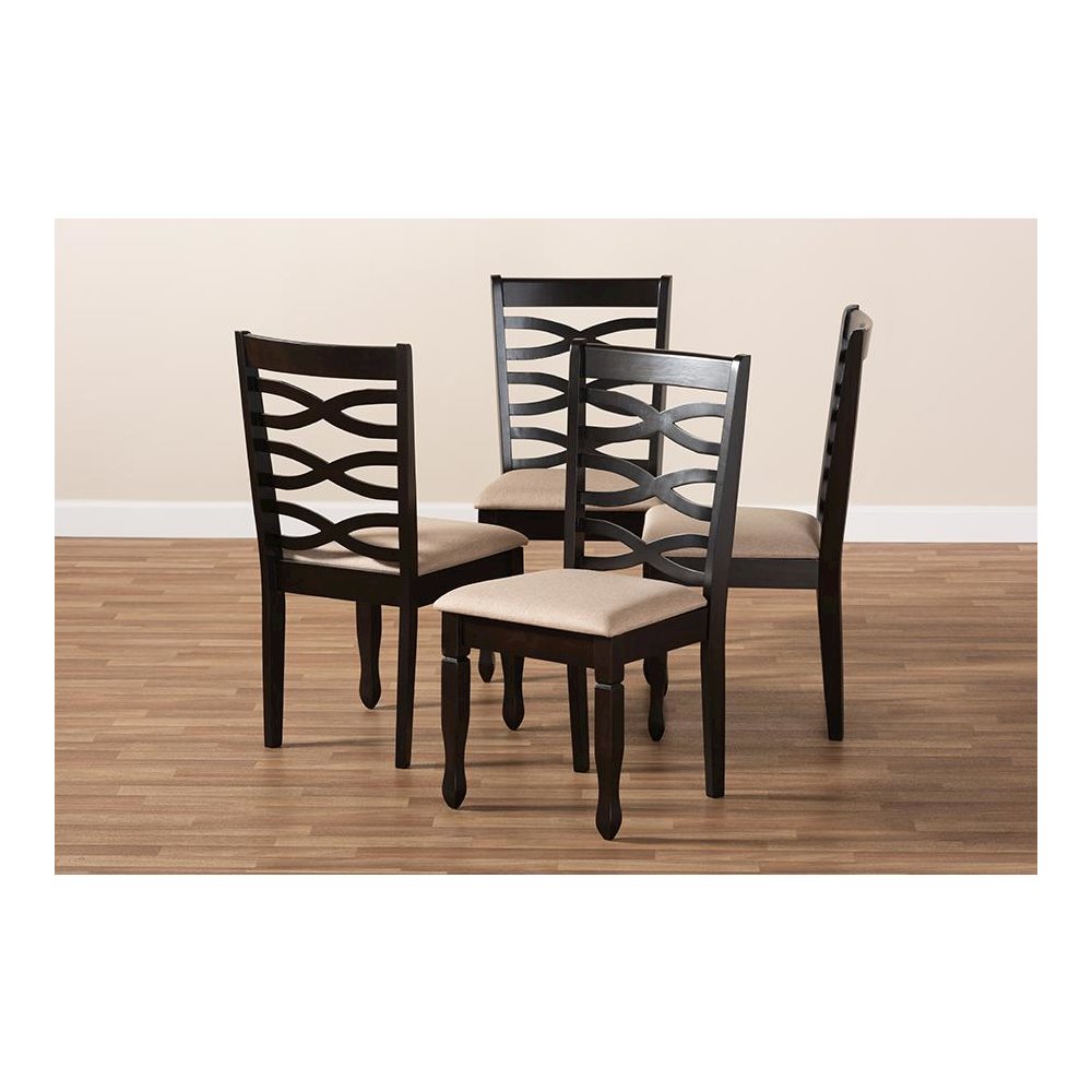 Sand Fabric Upholstered Espresso Brown Finished Wood Dining Chair Set of 4. Picture 6