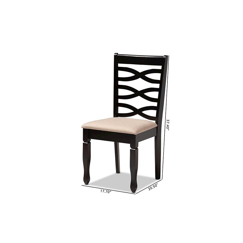 Sand Fabric Upholstered Espresso Brown Finished Wood Dining Chair Set of 4. Picture 7