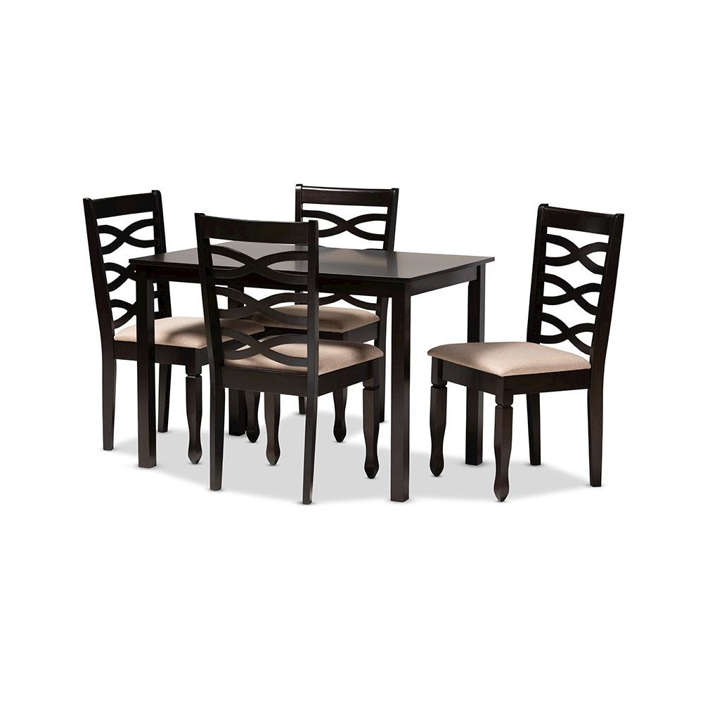 Sand Fabric Upholstered Espresso Brown Finished Wood 5-Piece Dining Set. Picture 1
