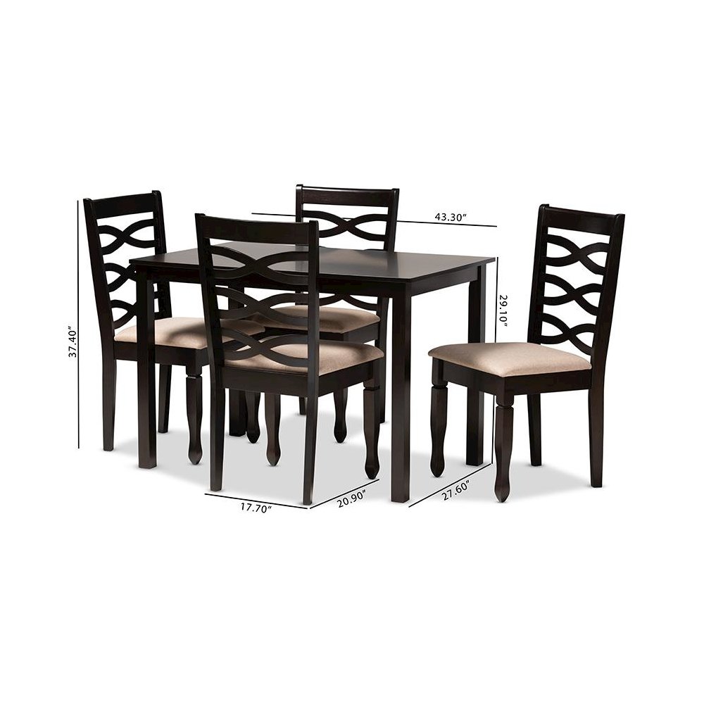 Sand Fabric Upholstered Espresso Brown Finished Wood 5-Piece Dining Set. Picture 5