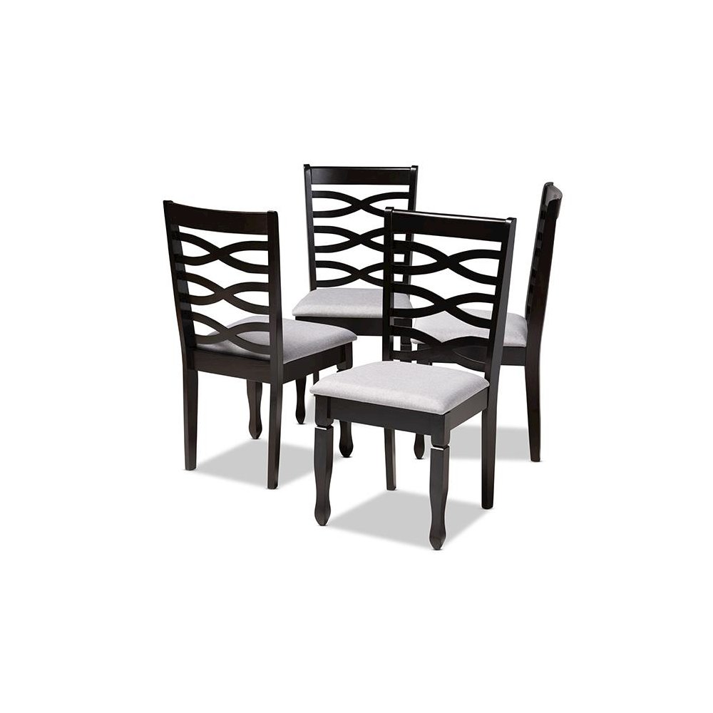 Gray Fabric Upholstered Espresso Brown Finished Wood Dining Chair Set of 4. Picture 1