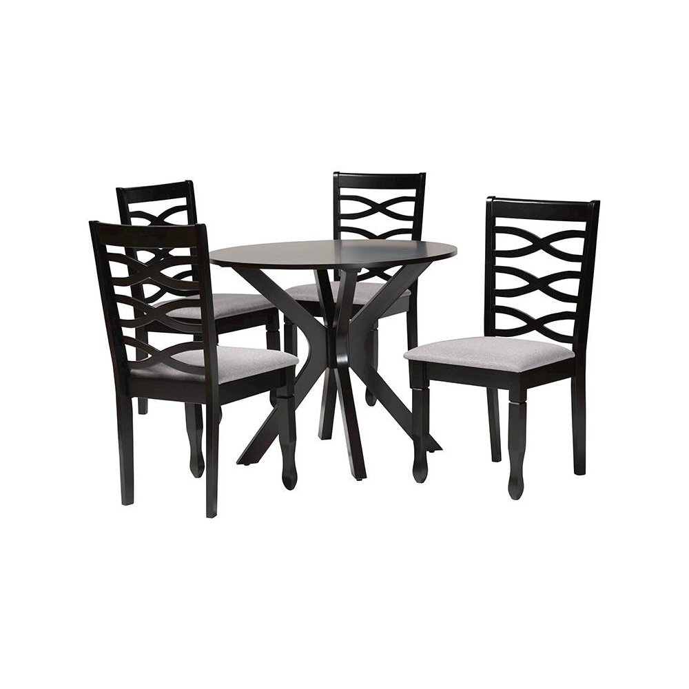 Mila Modern Grey Fabric and Dark Brown Finished Wood 5-Piece Dining Set. Picture 1