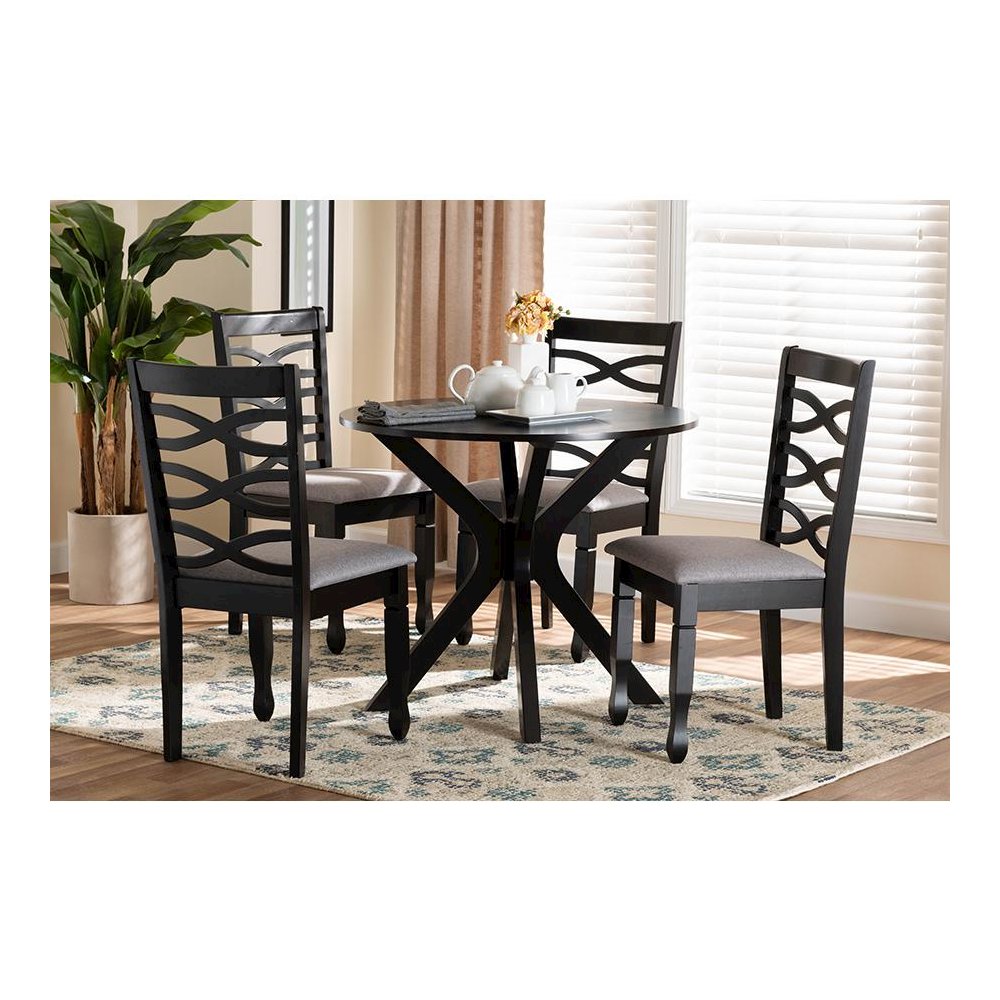 Mila Modern Grey Fabric and Dark Brown Finished Wood 5-Piece Dining Set. Picture 8