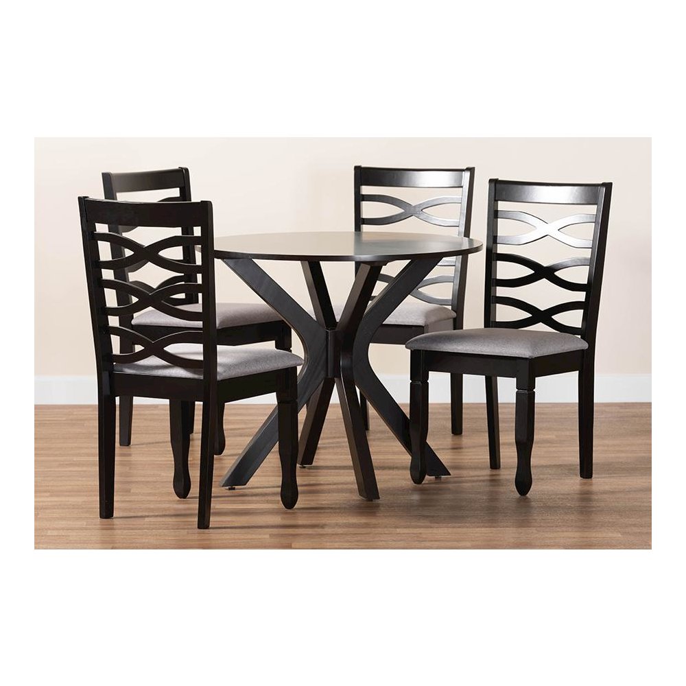 Mila Modern Grey Fabric and Dark Brown Finished Wood 5-Piece Dining Set. Picture 9