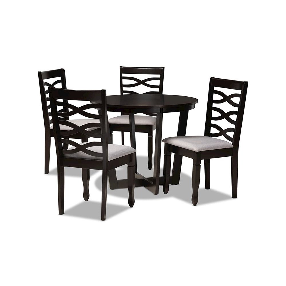 Grey Fabric Upholstered and Dark Brown Finished Wood 5-Piece Dining Set. Picture 1