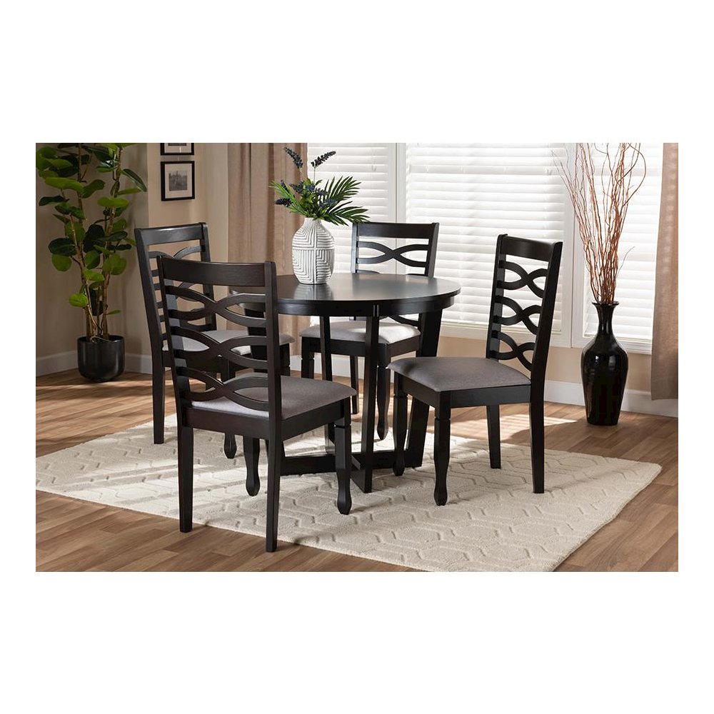 Grey Fabric Upholstered and Dark Brown Finished Wood 5-Piece Dining Set. Picture 7