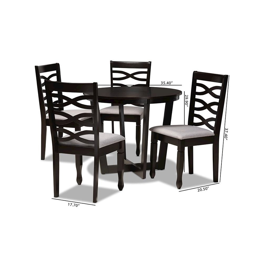 Grey Fabric Upholstered and Dark Brown Finished Wood 5-Piece Dining Set. Picture 9