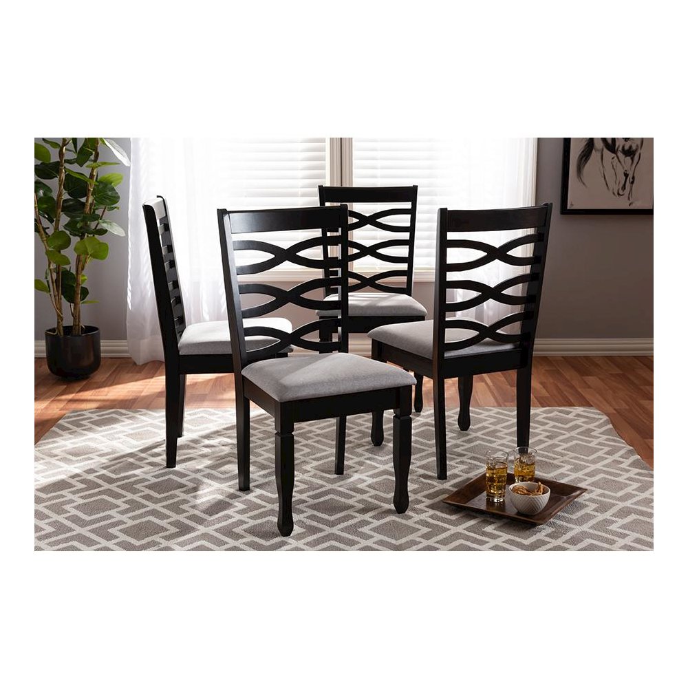 Gray Fabric Upholstered Espresso Brown Finished Wood Dining Chair Set of 4. Picture 5