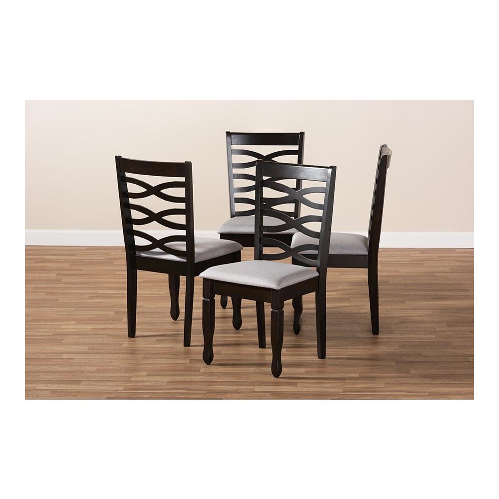 Gray Fabric Upholstered Espresso Brown Finished Wood Dining Chair Set of 4. Picture 6