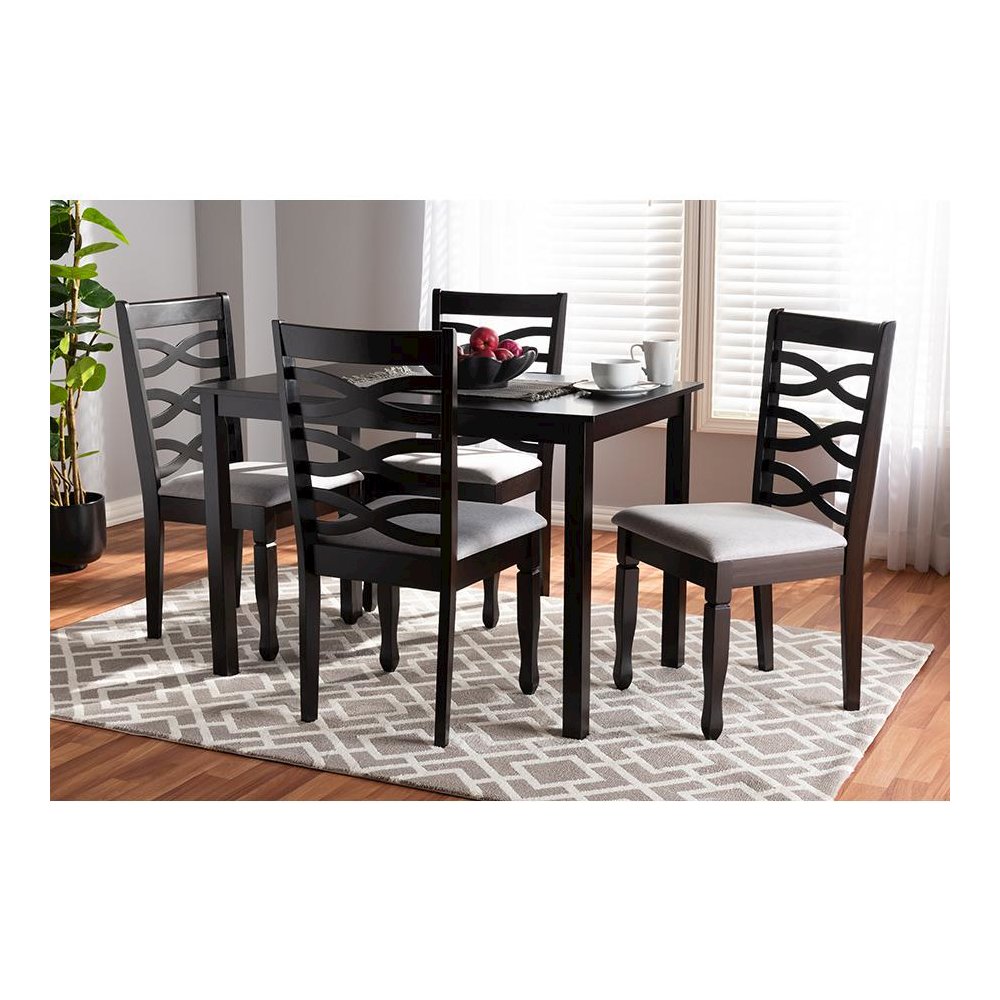 Gray Fabric Upholstered Espresso Brown Finished Wood 5-Piece Dining Set. Picture 3