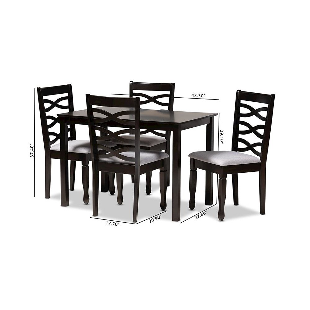 Gray Fabric Upholstered Espresso Brown Finished Wood 5-Piece Dining Set. Picture 5