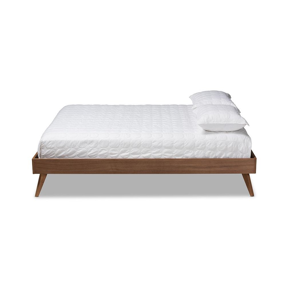 Mid-Century Modern Walnut Brown Finished Wood Full Size Platform Bed Frame. Picture 2
