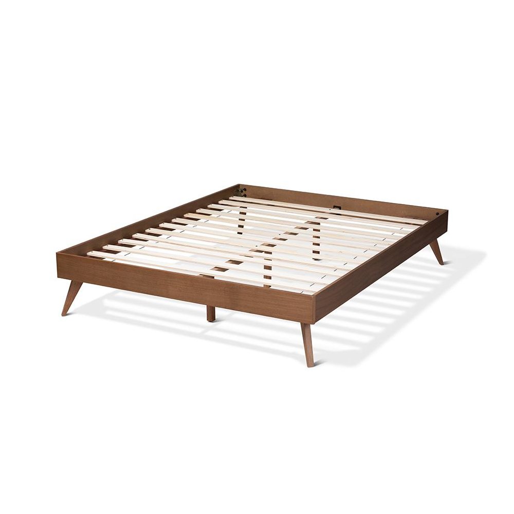 Mid-Century Modern Walnut Brown Finished Wood Full Size Platform Bed Frame. Picture 3