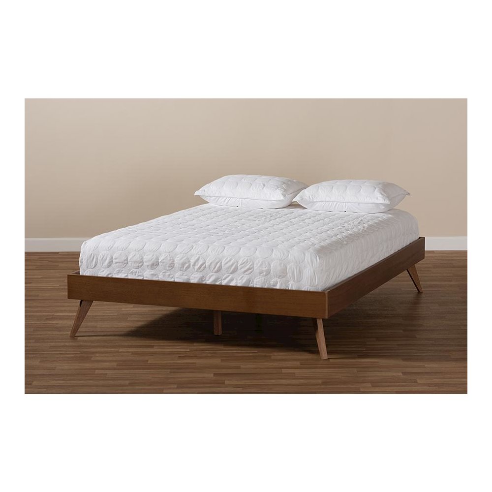 Mid-Century Modern Walnut Brown Finished Wood Full Size Platform Bed Frame. Picture 6