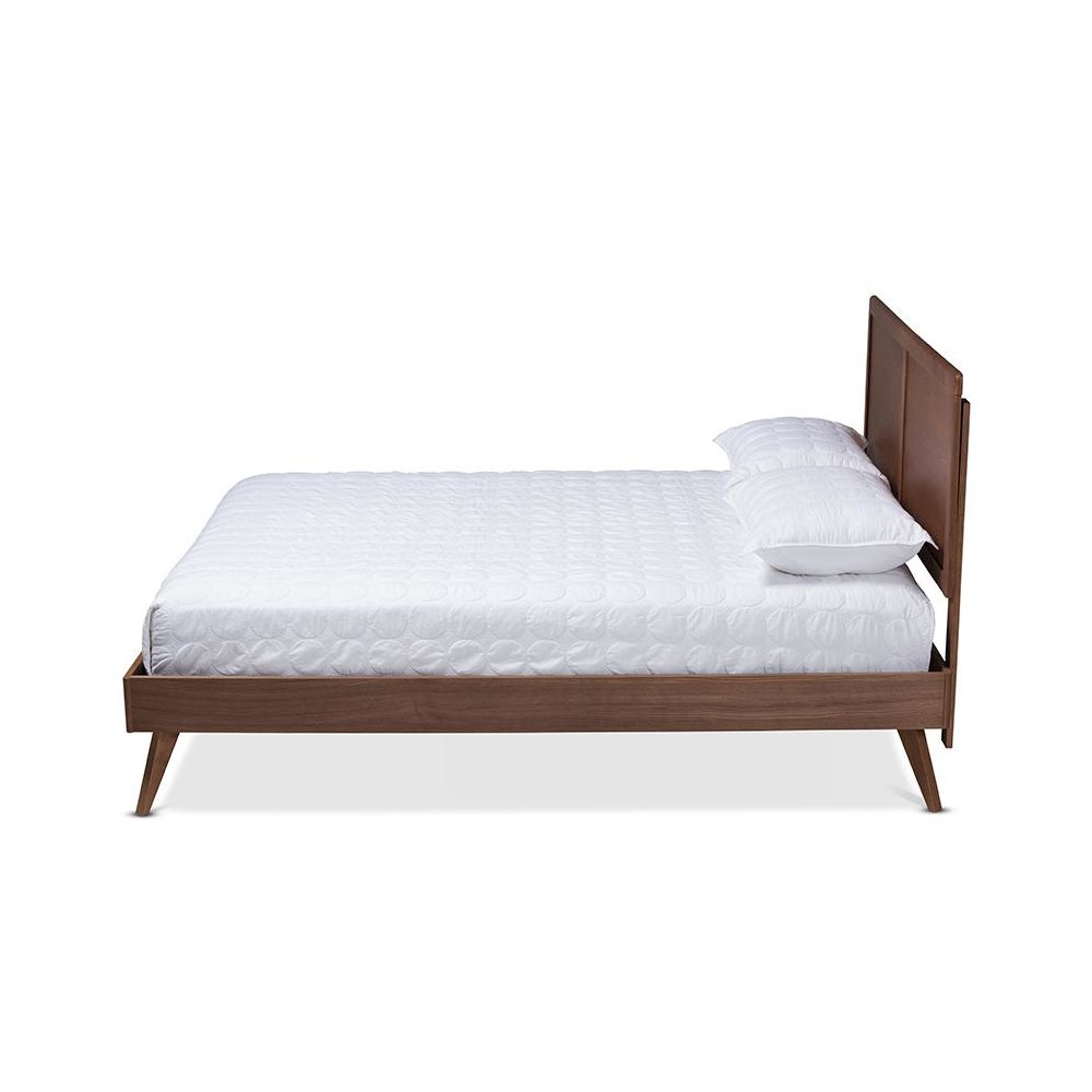 Zenon Mid-Century Modern Walnut Brown Finished Wood Full Size Platform Bed. Picture 2