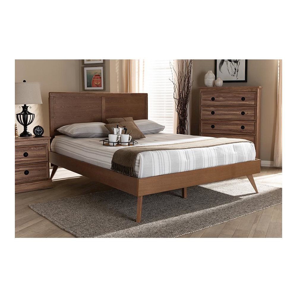 Zenon Mid-Century Modern Walnut Brown Finished Wood Full Size Platform Bed. Picture 6