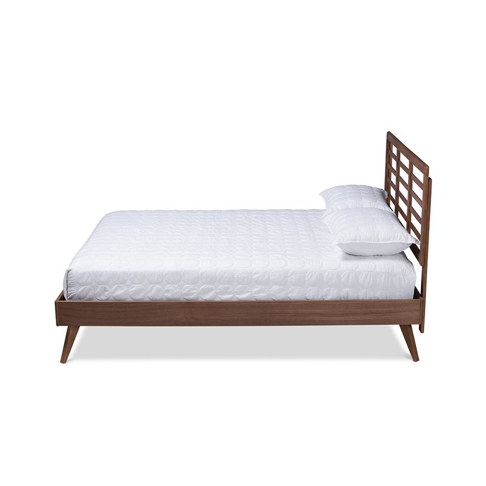Calisto Mid-Century Modern Walnut Brown Finished Wood Full Size Platform Bed. Picture 2