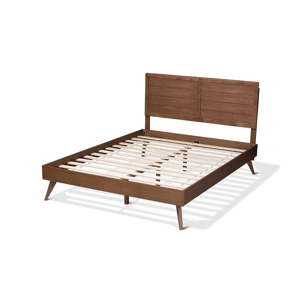 Artemis Mid-Century Modern Walnut Brown Finished Wood Full Size Platform Bed. Picture 3