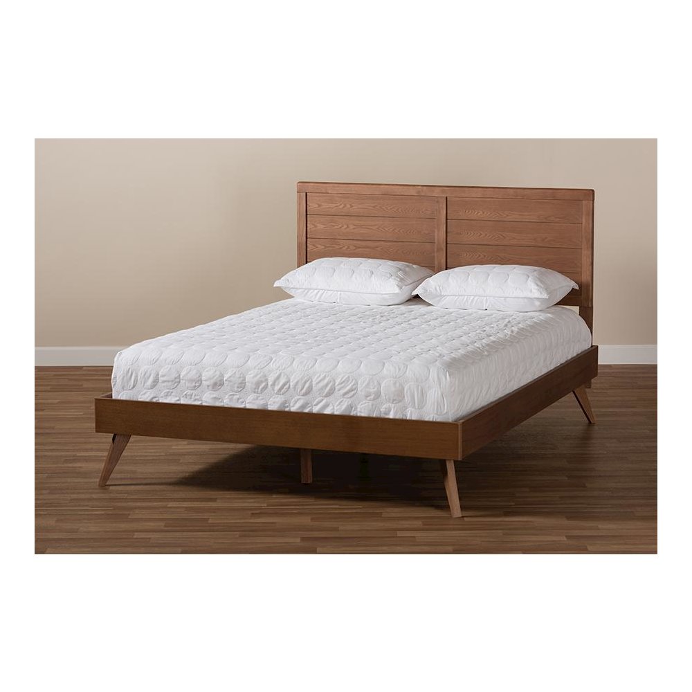 Artemis Mid-Century Modern Walnut Brown Finished Wood Full Size Platform Bed. Picture 7