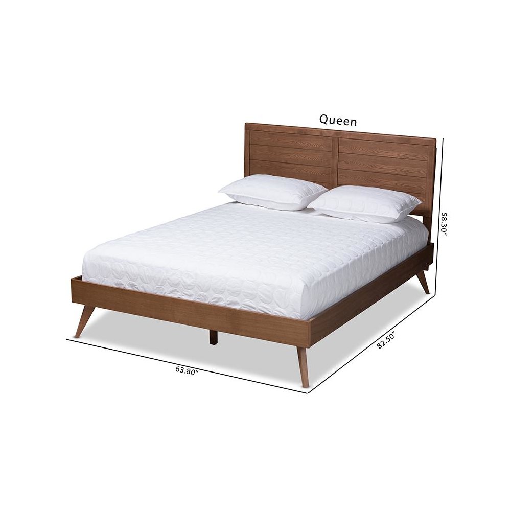 Artemis Mid-Century Modern Walnut Brown Finished Wood Full Size Platform Bed. Picture 9