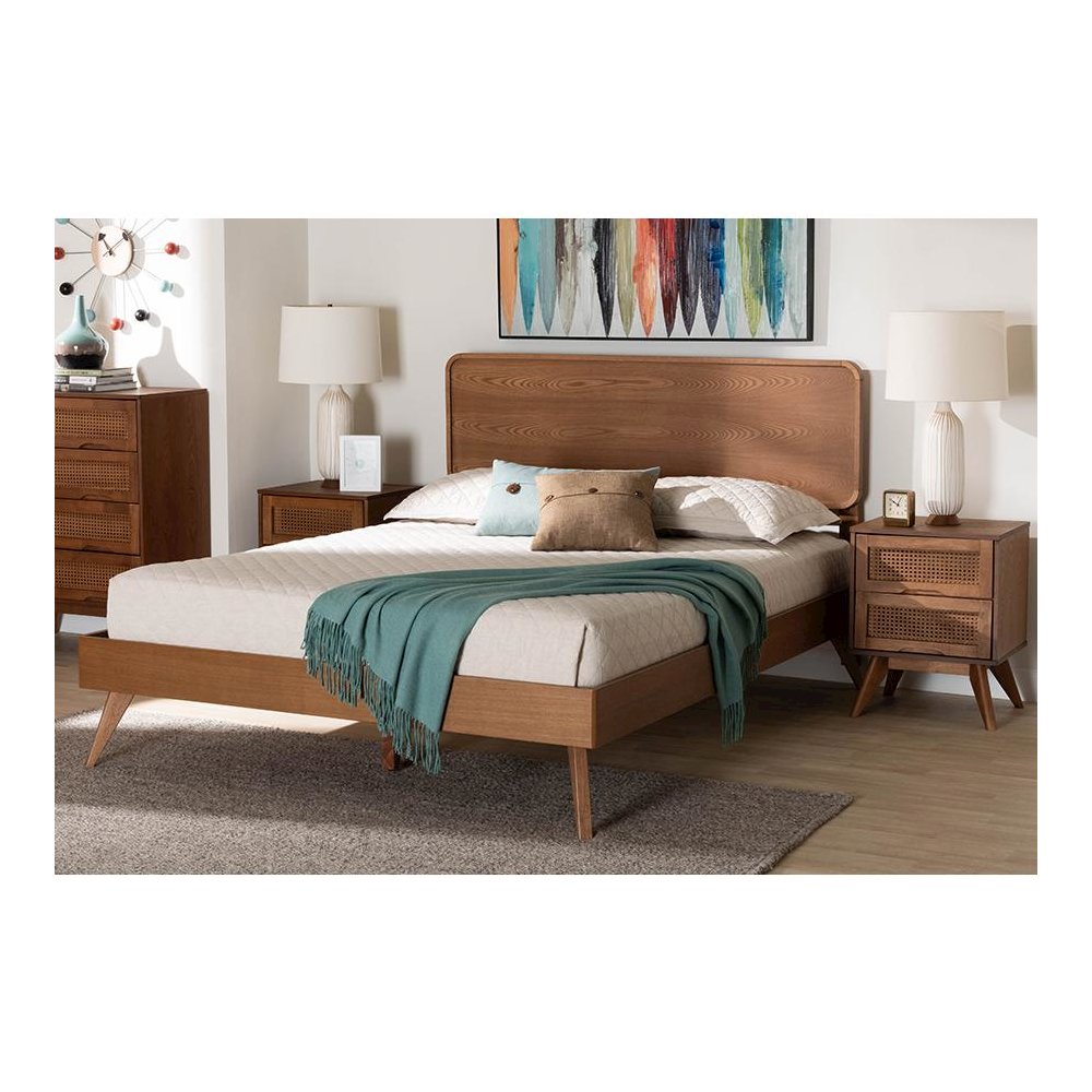 Mid-Century Modern Walnut Brown Finished Wood Full Size 3-Piece Bedroom Set. Picture 10