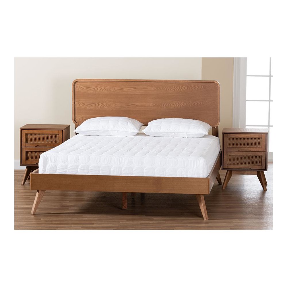 Mid-Century Modern Walnut Brown Finished Wood Full Size 3-Piece Bedroom Set. Picture 11