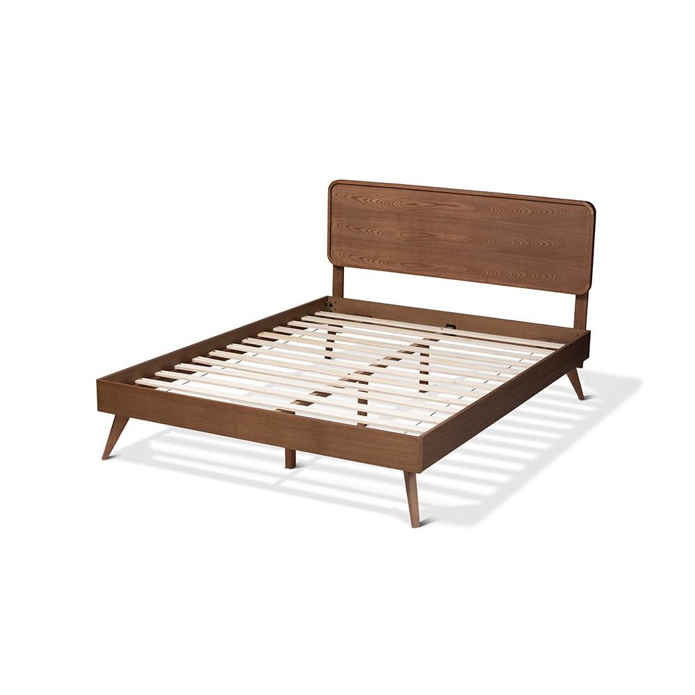 Demeter Mid-Century Modern Walnut Brown Finished Wood Full Size Platform Bed. Picture 3