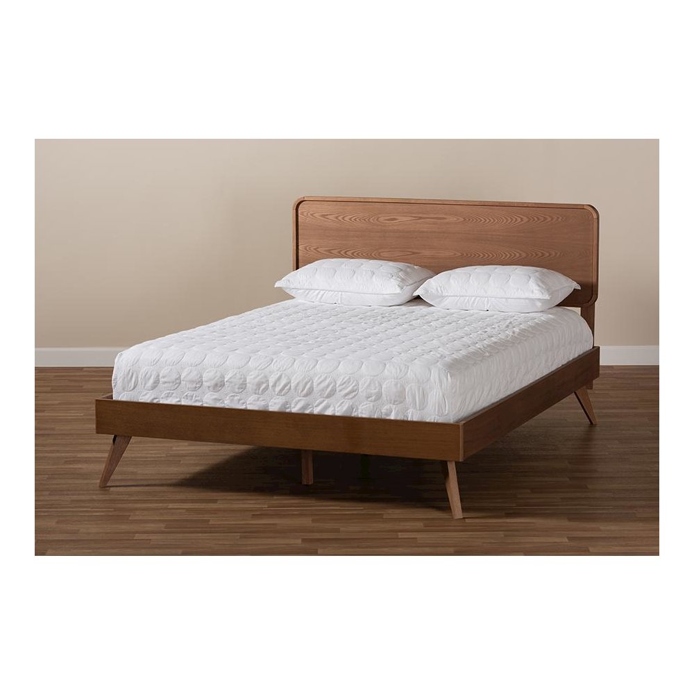 Demeter Mid-Century Modern Walnut Brown Finished Wood Full Size Platform Bed. Picture 7