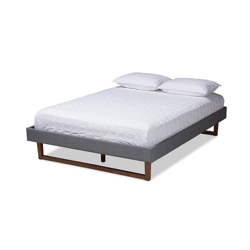 Walnut Brown Finished Wood Full Size Platform Bed Frame. Picture 1